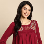 Floral Embroidered Thread Work Pleated Kurti